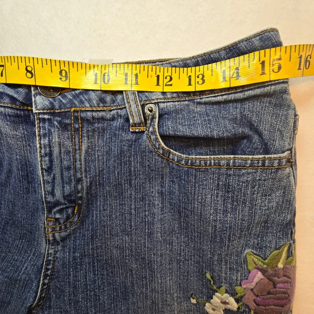 Y2K Floral‎ Embroidered Jeans Womens Sz 8 30x29 Stretch Boho Festival Twee Artsy